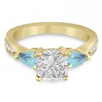 Princess Diamond & Pear Aquamarine Engagement Ring 18k Yellow Gold (1.29ct)