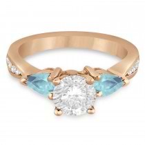 Round Diamond & Pear Aquamarine Engagement Ring 14k Rose Gold (1.29ct)