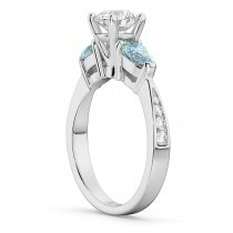 Round Diamond & Pear Aquamarine Engagement Ring 14k White Gold (1.29ct)