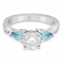 Round Diamond & Pear Aquamarine Engagement Ring 14k White Gold (1.29ct)