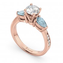 Round Diamond & Pear Aquamarine Engagement Ring 18k Rose Gold (1.29ct)