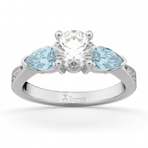 Round Diamond & Pear Aquamarine Engagement Ring 18k White Gold (1.29ct)