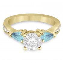 Round Diamond & Pear Aquamarine Engagement Ring 18k Yellow Gold (1.29ct)