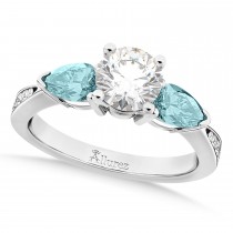 Round Diamond & Pear Aquamarine Engagement Ring in Palladium (1.29ct)