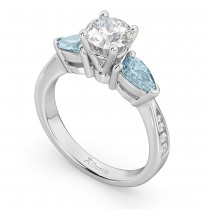 Round Diamond & Pear Aquamarine Engagement Ring in Platinum (1.29ct)