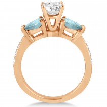 Cushion Diamond & Pear Aquamarine Engagement Ring 14k Rose Gold (1.79ct)
