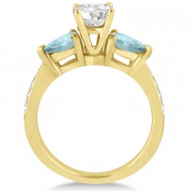 Cushion Diamond & Pear Aquamarine Engagement Ring 14k Yellow Gold (1.79ct)
