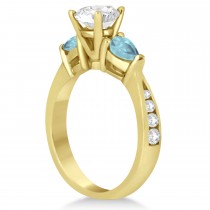Cushion Diamond & Pear Aquamarine Engagement Ring 18k Yellow Gold (1.79ct)