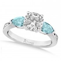 Cushion Diamond & Pear Aquamarine Engagement Ring in Platinum (1.79ct)