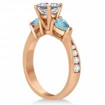 Emerald Diamond & Pear Aquamarine Engagement Ring 14k Rose Gold (1.79ct)