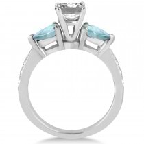 Emerald Diamond & Pear Aquamarine Engagement Ring 14k White Gold (1.79ct)