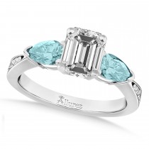 Emerald Diamond & Pear Aquamarine Engagement Ring in Platinum (1.79ct)