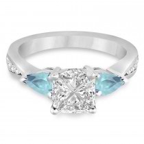 Princess Diamond & Pear Aquamarine Engagement Ring 14k White Gold (1.79ct)