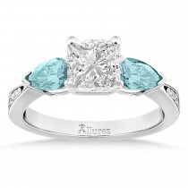 Princess Diamond & Pear Aquamarine Engagement Ring in Platinum (1.79ct)