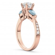 Round Diamond & Pear Aquamarine Engagement Ring 14k Rose Gold (1.79ct)