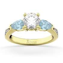 Round Diamond & Pear Aquamarine Engagement Ring 14k Yellow Gold (1.79ct)