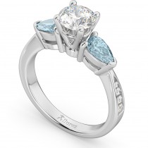 Diamond & Pear Aquamarine Engagement Ring 18k White Gold (0.79ct)