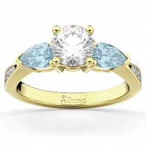 Diamond & Pear Aquamarine Engagement Ring 18k Yellow Gold (0.79ct)