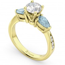 Diamond & Pear Aquamarine Engagement Ring 18k Yellow Gold (0.79ct)