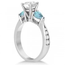 Diamond & Pear Aquamarine Engagement Ring Platinum (0.79ct)