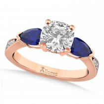 Cushion Diamond & Pear Blue Sapphire Engagement Ring 14k Rose Gold (1.29ct)