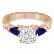 Cushion Diamond & Pear Blue Sapphire Engagement Ring 14k Rose Gold (1.29ct)