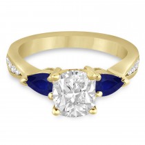 Cushion Diamond & Pear Blue Sapphire Engagement Ring 14k Yellow Gold (1.29ct)