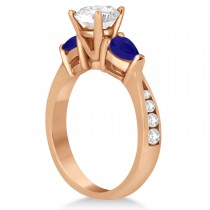 Cushion Diamond & Pear Blue Sapphire Engagement Ring 18k Rose Gold (1.29ct)