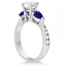 Cushion Diamond & Pear Blue Sapphire Engagement Ring 18k White Gold (1.29ct)