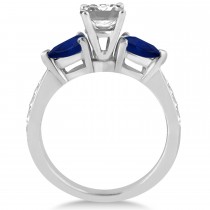 Emerald Diamond & Pear Blue Sapphire Engagement Ring 14k White Gold (1.29ct)