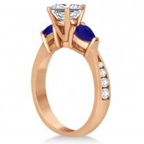 Princess Diamond & Pear Blue Sapphire Engagement Ring 14k Rose Gold (1.29ct)