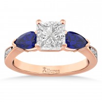 Princess Diamond & Pear Blue Sapphire Engagement Ring 18k Rose Gold (1.29ct)