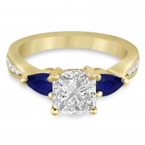 Princess Diamond & Pear Blue Sapphire Engagement Ring 18k Yellow Gold (1.29ct)