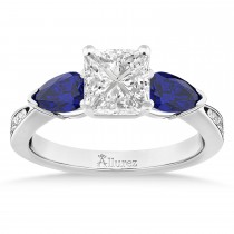 Princess Diamond & Pear Blue Sapphire Engagement Ring in Platinum (1.29ct)