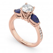 Round Diamond & Pear Blue Sapphire Engagement Ring 14k Rose Gold (1.29ct)
