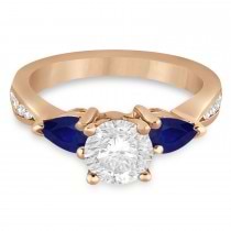 Round Diamond & Pear Blue Sapphire Engagement Ring 18k Rose Gold (1.29ct)
