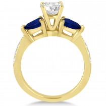 Cushion Diamond & Pear Blue Sapphire Engagement Ring 14k Yellow Gold (1.79ct)
