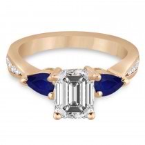 Emerald Diamond & Pear Blue Sapphire Engagement Ring 14k Rose Gold (1.79ct)