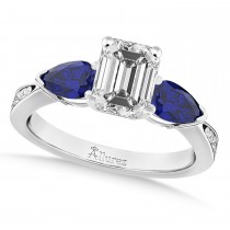 Emerald Diamond & Pear Blue Sapphire Engagement Ring 14k White Gold (1.79ct)
