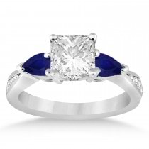 Emerald Diamond & Pear Blue Sapphire Engagement Ring in Platinum (1.79ct)