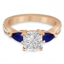 Princess Diamond & Pear Blue Sapphire Engagement Ring 14k Rose Gold (1.79ct)
