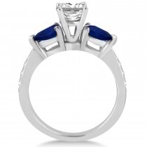 Princess Diamond & Pear Blue Sapphire Engagement Ring 14k White Gold (1.79ct)