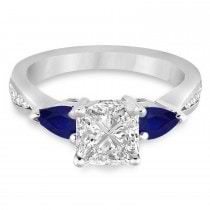 Princess Diamond & Pear Blue Sapphire Engagement Ring 18k White Gold (1.79ct)
