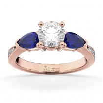 Round Diamond & Pear Blue Sapphire Engagement Ring 14k Rose Gold (1.79ct)