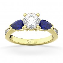 Round Diamond & Pear Blue Sapphire Engagement Ring 14k Yellow Gold (1.79ct)