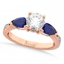 Round Diamond & Pear Blue Sapphire Engagement Ring 18k Rose Gold (1.79ct)