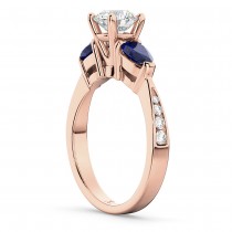 Round Diamond & Pear Blue Sapphire Engagement Ring 18k Rose Gold (1.79ct)