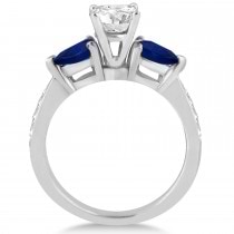 Round Diamond & Pear Blue Sapphire Engagement Ring 18k White Gold (1.79ct)