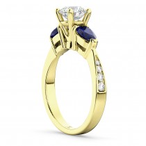Round Diamond & Pear Blue Sapphire Engagement Ring 18k Yellow Gold (1.79ct)