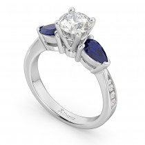 Round Diamond & Pear Blue Sapphire Engagement Ring in Palladium (1.79ct)